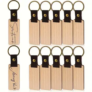 10pcs Unprocessed Wood Keychains, Pure Wood Key Blank Parts, DIY Laser Engraved Square Labels, Keychain for Bags, Wooden Keychain, Ideal for Handicrafts, Gifts, and Decorations