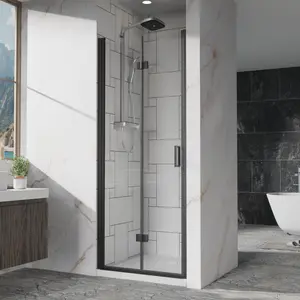 Goodyo 32x72 Pivot Bifold Frameless Glass Shower Door 14 inch Tempered Clear Glass Swing Panel Black Finish Reversible Installation Sturdy Durable