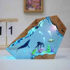 Handmade Resin Whale Lamp | Ocean Night Light, LED Bedside Lamp, Marine Decor Figurine, Desk Ornament, Scuba Diver Gift, Christmas & Valentine Gift