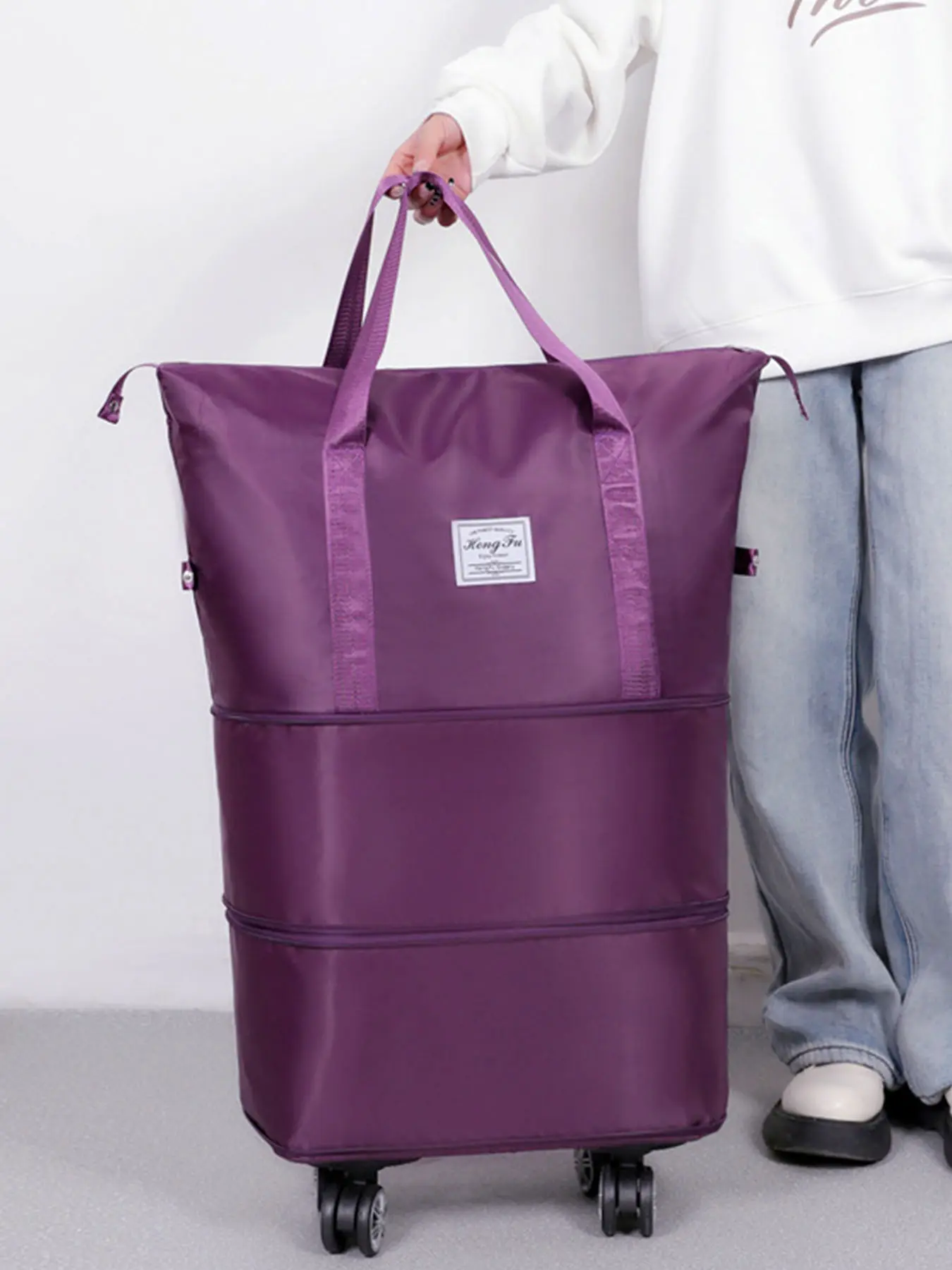 Large capacity travel handbag, solid color, letter zipper closure, stretchable bag, versatile, suitable for college students, business trips, camping, Travel weekender bag, Travel Duffle Bag