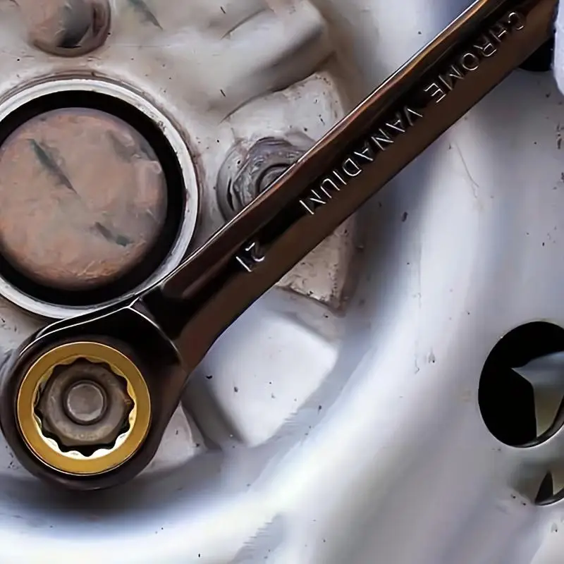 7mm Black Nickel Fixed Head Ratchet Metric Ratchet Wrench with 72-Tooth Industrial Chrome Vanadium Steel Material Industrial Wrench for Motorcycle and