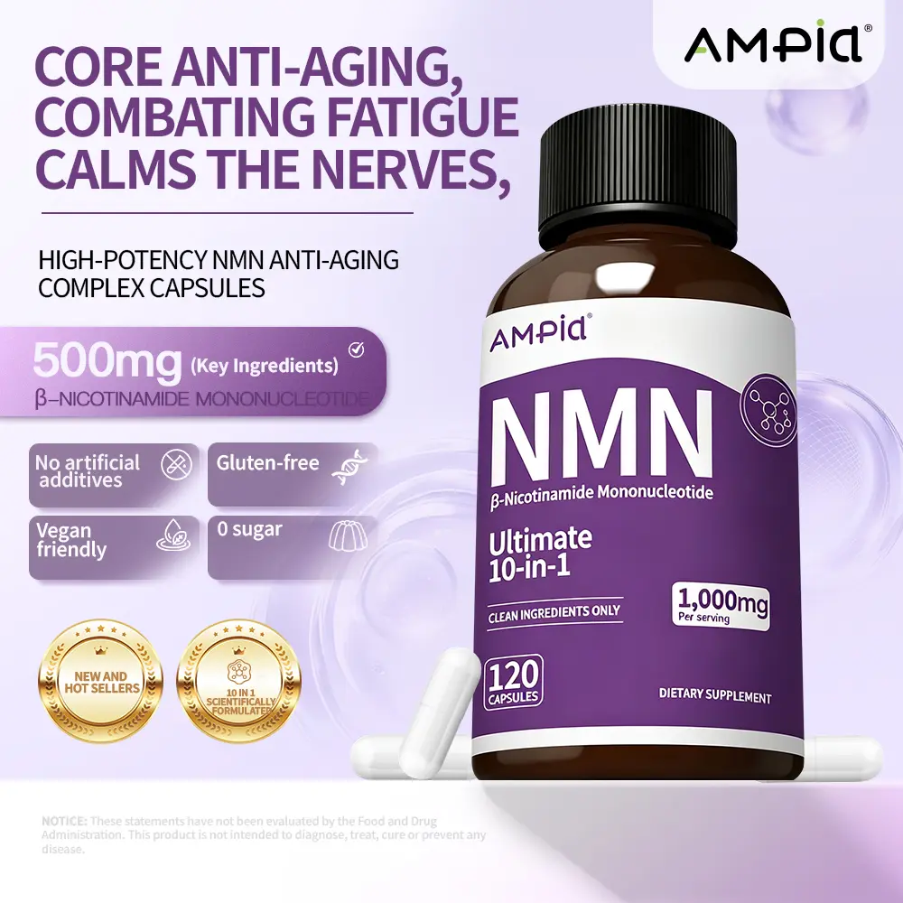 AMPIA NMN Capsules 1000mg, Vegan Friendly Nicotinamide Mononucleotide Supplement, 120 Capsules