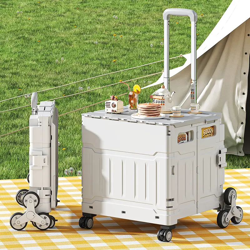Foldable Heavy-Duty Utility Cart with Climbing Wheels, 75L Large Capacity, Telescopic Handle, Integrated Anti-Loss Top Cover, Space-Saving Portable Wheeled Storage Box for Shopping, Camping, Home Use