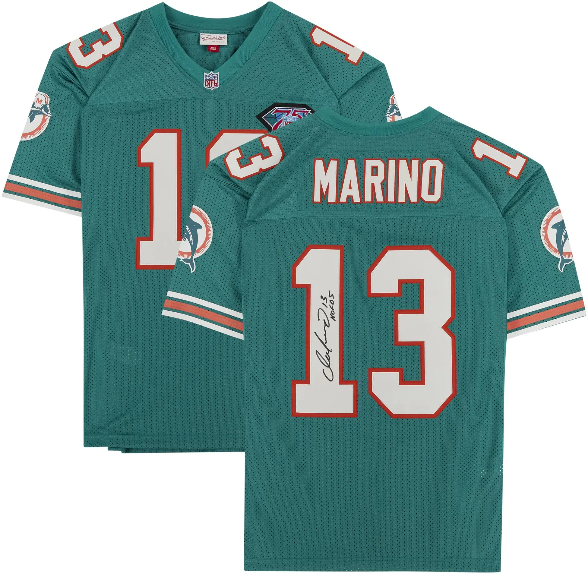 Dan Marino Miami Dolphins Autographed Mitchell & Ness Aqua Authentic Jersey with "HOF 05" Inscription - Fanatics Authentic Certified