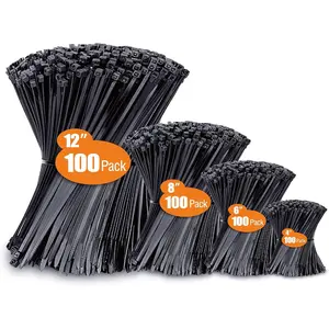 400PCS Black Zip Ties Assorted Sizes (4” 6” 8” 12”) – Heavy Duty UV Resistant Cable Ties for Indoor & Outdoor Use