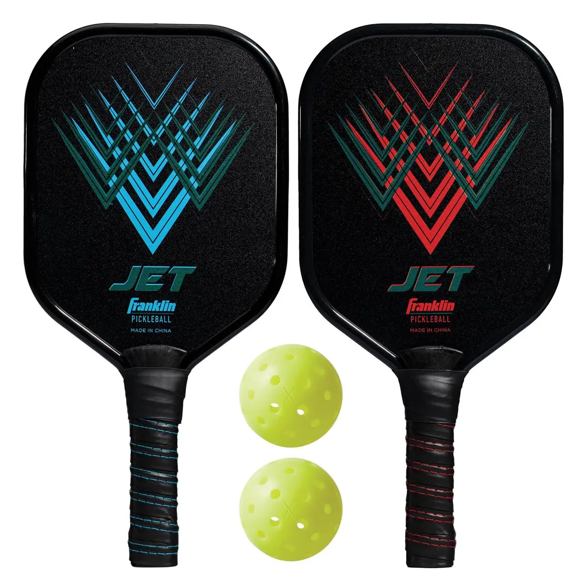 Franklin Jet Series 8050442 USAPA-Approved Pickleball Set - Plastic-Aluminum Paddles with Handles, Form-Fitting Non-Slip Grips, Included Balls for Superior Control, Outdoor Play