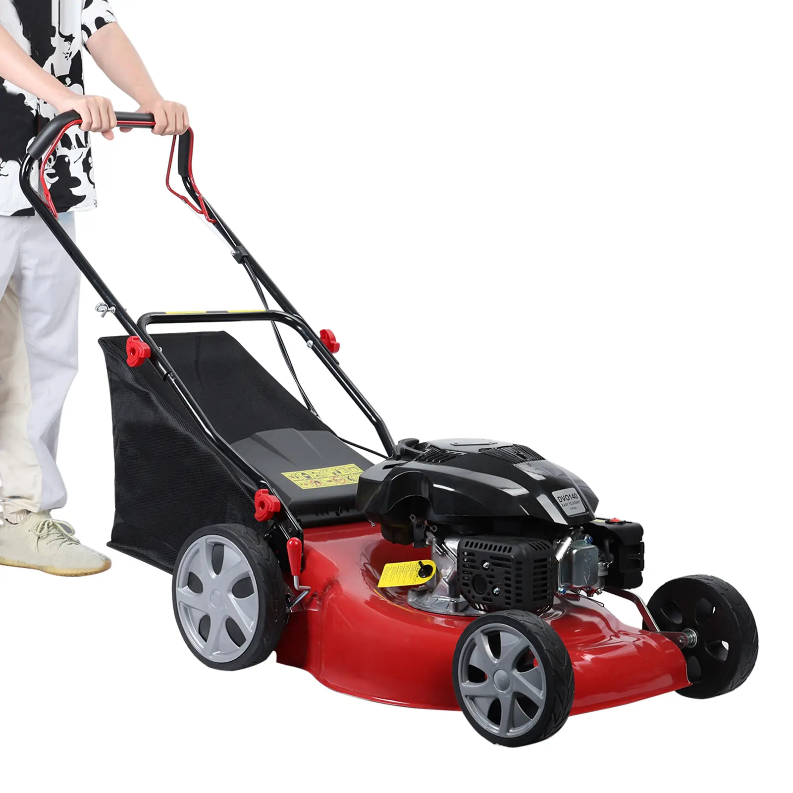 Explorinox 20-Inch Self-Propelled Lawn Mower with 141cc Gas Engine 50L Grass Tank Foldable Handle 3-in-1 Discharge for Efficient Lawn Care, Tool Kit, 12" Rear, 8" Front