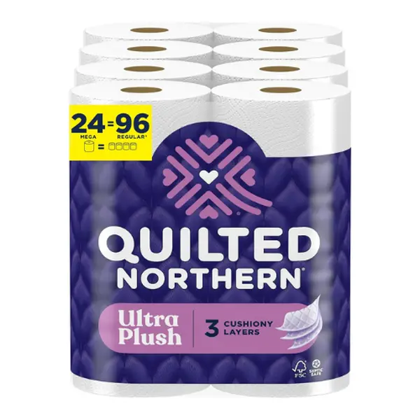 Quilted Northern Ultra Plush Toilet Paper, 24 Mega Rolls, 3-Ply Soft Bath Tissue, Equals 96 Regular Rolls