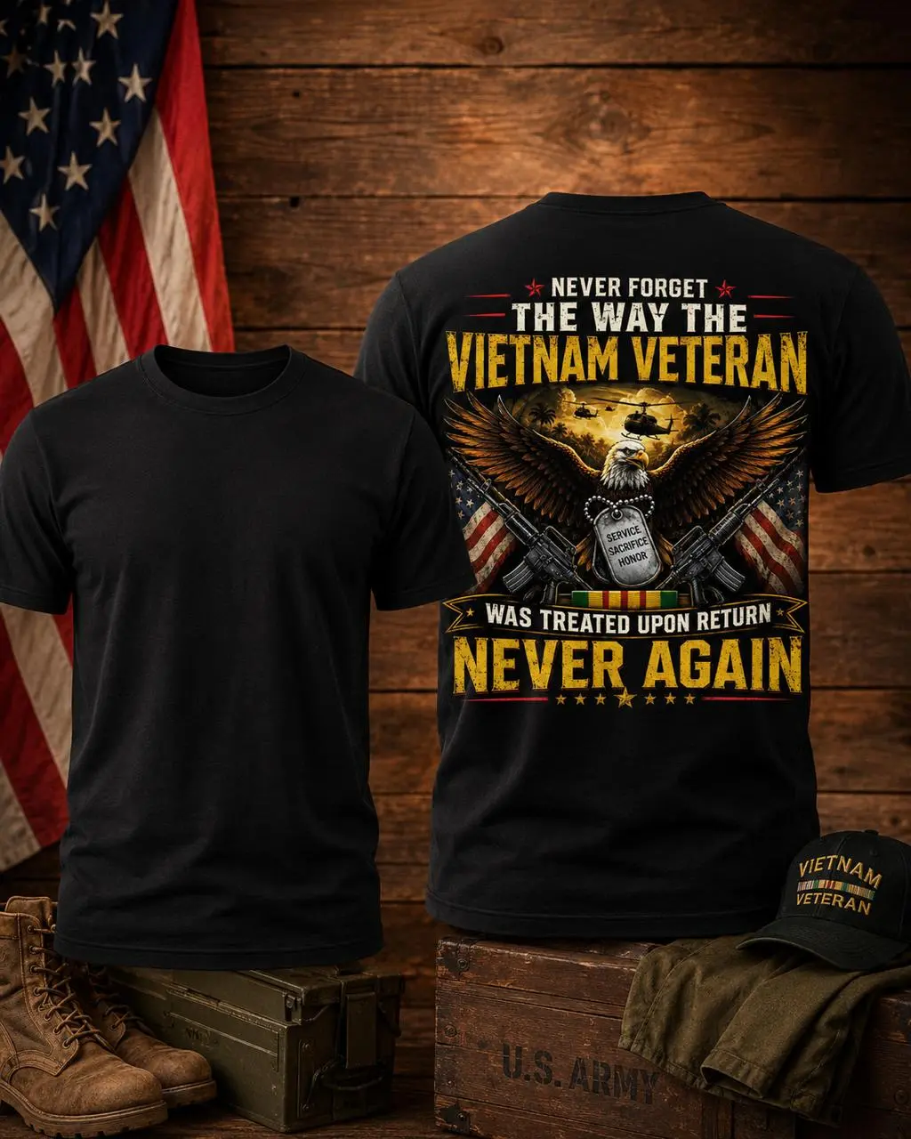 Vietnam Veteran T-Shirt, Patriotic Eagle Graphic Tee, Military Service Tribute Shirt