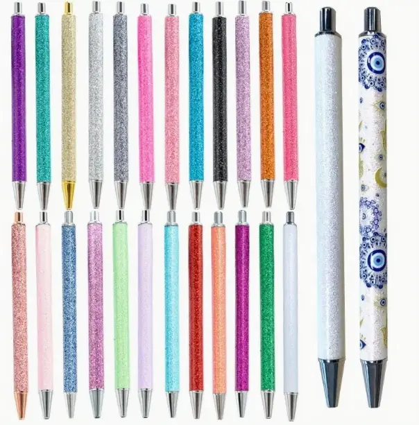Random 24pcs press gold powder ballpoint pen foreskin PU glitter chalk creative multi-color metal ballpoint pen For stickers