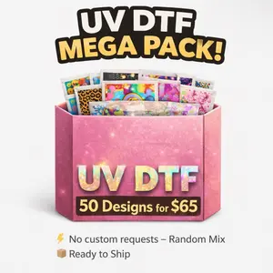 UV DTF Mega Pack 50 Random Designs for 16oz Cups Glass Cans Tumblers Hard Surfaces Self Adhesive Stickers Ready to Ship