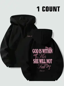 Women's Letter-Print Loose Hoodie, Casual Long-Sleeve Hooded Sweatshirt for Spring, Ladies' Tops for Daily Wear Fit, Womenswear, Everyday Hoodie, Essential Hoodie