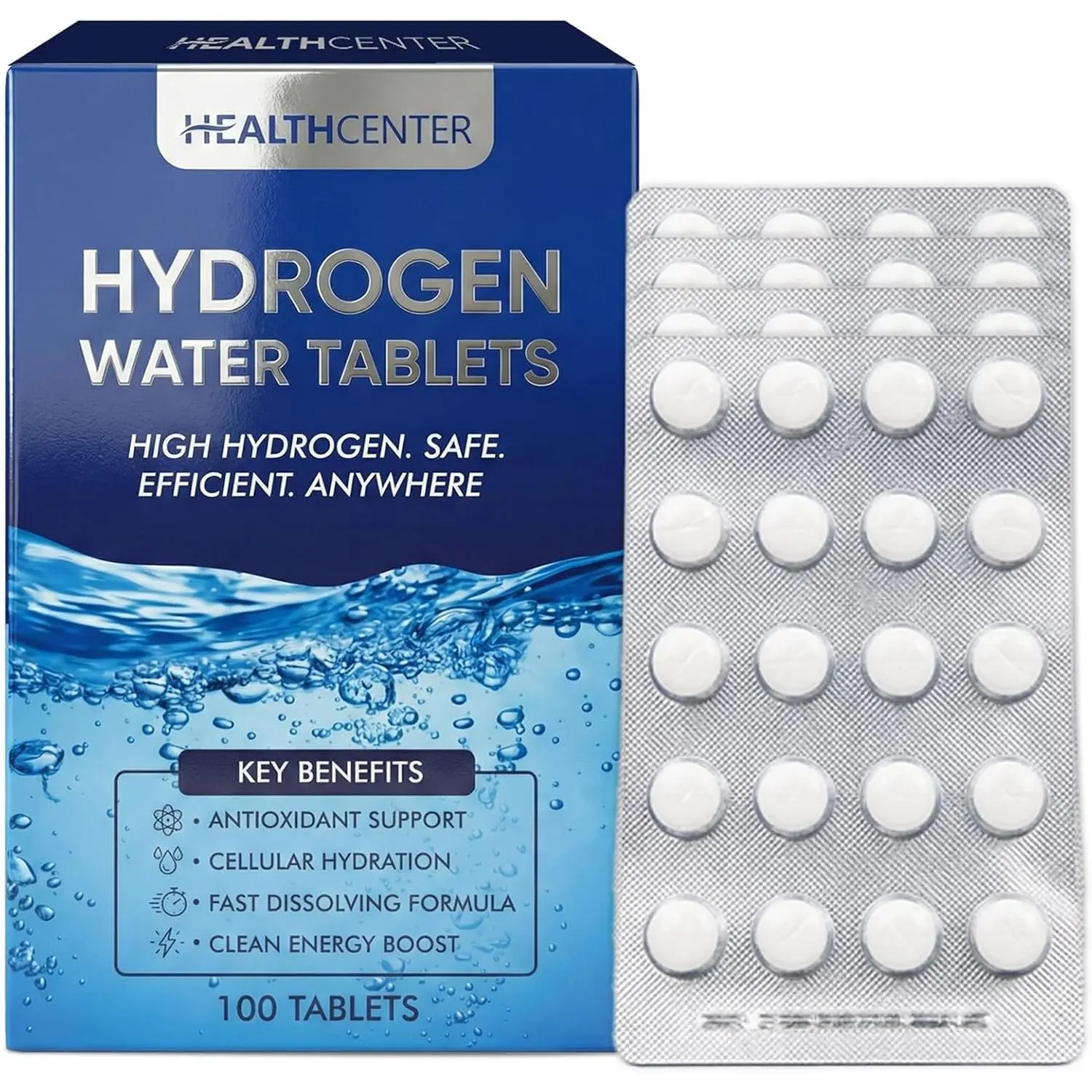 Hydrogen Water Tablets (100 Count) - High-Concentration Molecular H2 Infused Magnesium Antioxidant Endurance Supplement with Essential Minerals, Sugar-Free, Prop 65 Safe, Cellular Hydration & Clean Energy for Clean Drinks