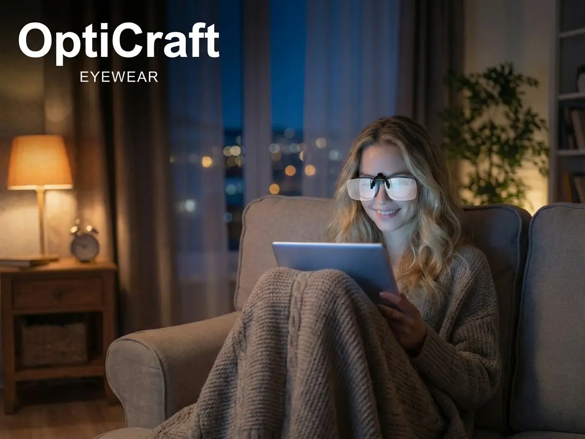 OptiCraft Unisex 3-Pack Clip-On Blue Light Blocking Glasses - Polycarbonate Flip-Up Rimless Lenses, Reduce Eye Strain Headaches, Universal Fit for Screen Work, Clear/Amber/Red Tints, Blue Light Glasses
