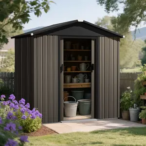 6 x 4 FT Garden Shed Storage Tool Shed with Sliding Doors, Black and Brown