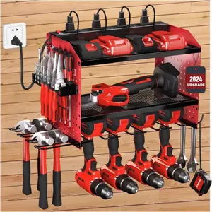 Power Tool Organizer with Charging Station - 4 Drill Holders - Heavy Duty Modular Wall Mount Rack for Garage, Tool Storage Organizer - Christmas Birthday Gifts for Men Dad Him Husband