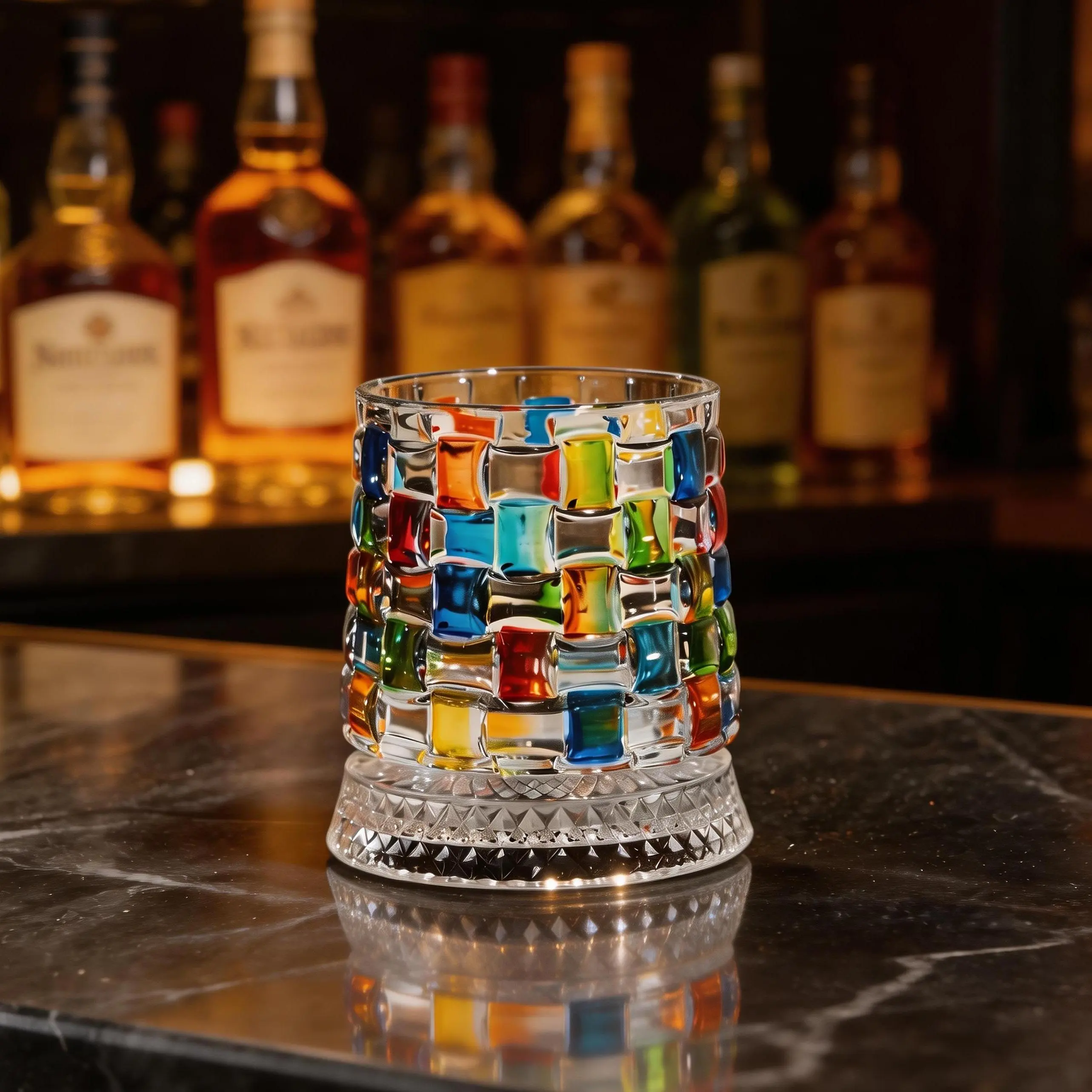 Minimalist Hand-Painted Embossed Spinning Whiskey Glass - Luxury Crystal Tumbler for Whiskey-Bar Theme with Relaxing Spin, Ideal for Bar Drinks, Home Bathroom Cup