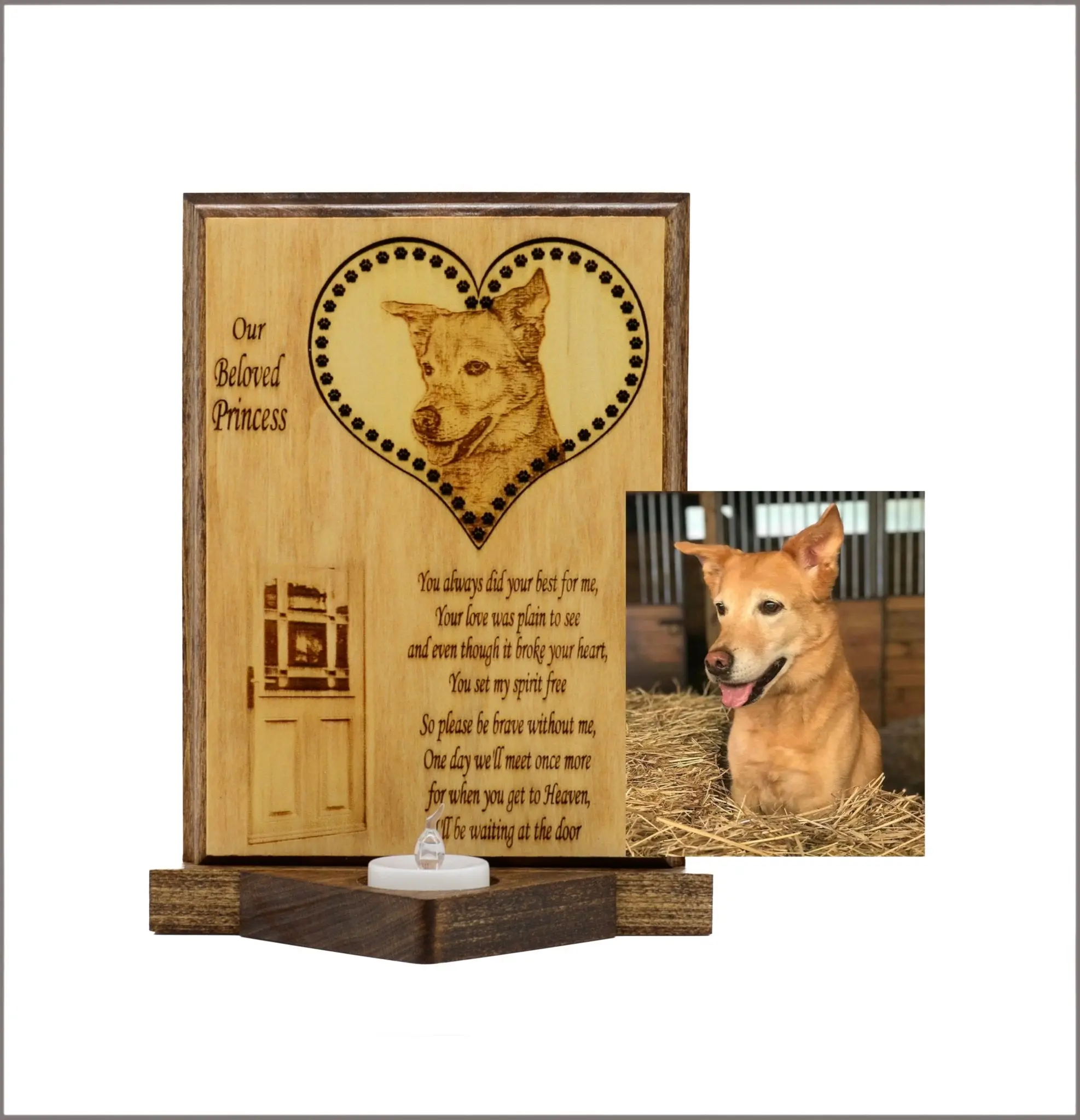 "Waiting by the door" Custom Engraved Dog Cat Portrait Memorial