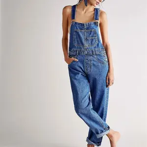Fashion Denim Overalls for Women Loose Fit Classic Bib Casual Stretch Denim Jumpsuit Tapered Leg Jean Pants