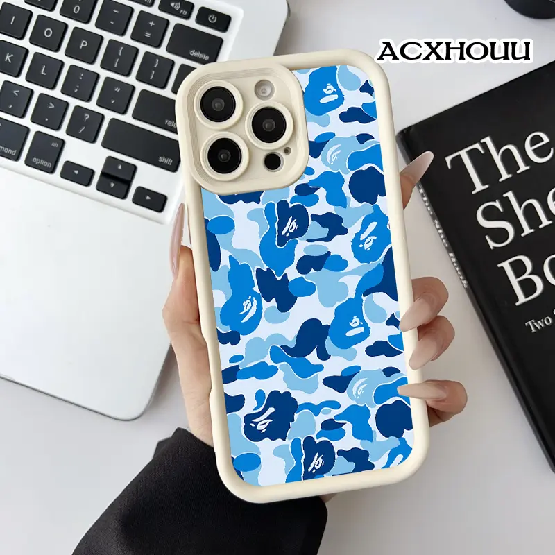 Softcase for iPhone 17 16 E Pro Max 15 Plus 14 13 12 11 XS XR Blue Bape Camo Shockproof Silicone Lightweight Anti-Scratch Cover