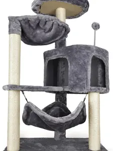 Newest Cat Tree with Cat Condo and Big Hammock，Grey