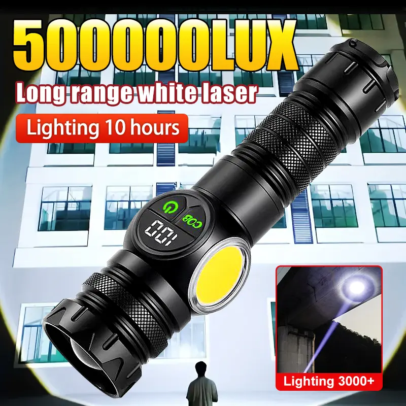 1PC 2024 Upgraded Ultra Bright Rechargeable LED Tactical Flashlight - 5+4 COB Lighting Modes, Durable Aluminum Alloy Head, Long-Lasting Endurance, Battery-Powered Portable Lamp for Outdoor Hiking, Emergency Use, Gift Ideas