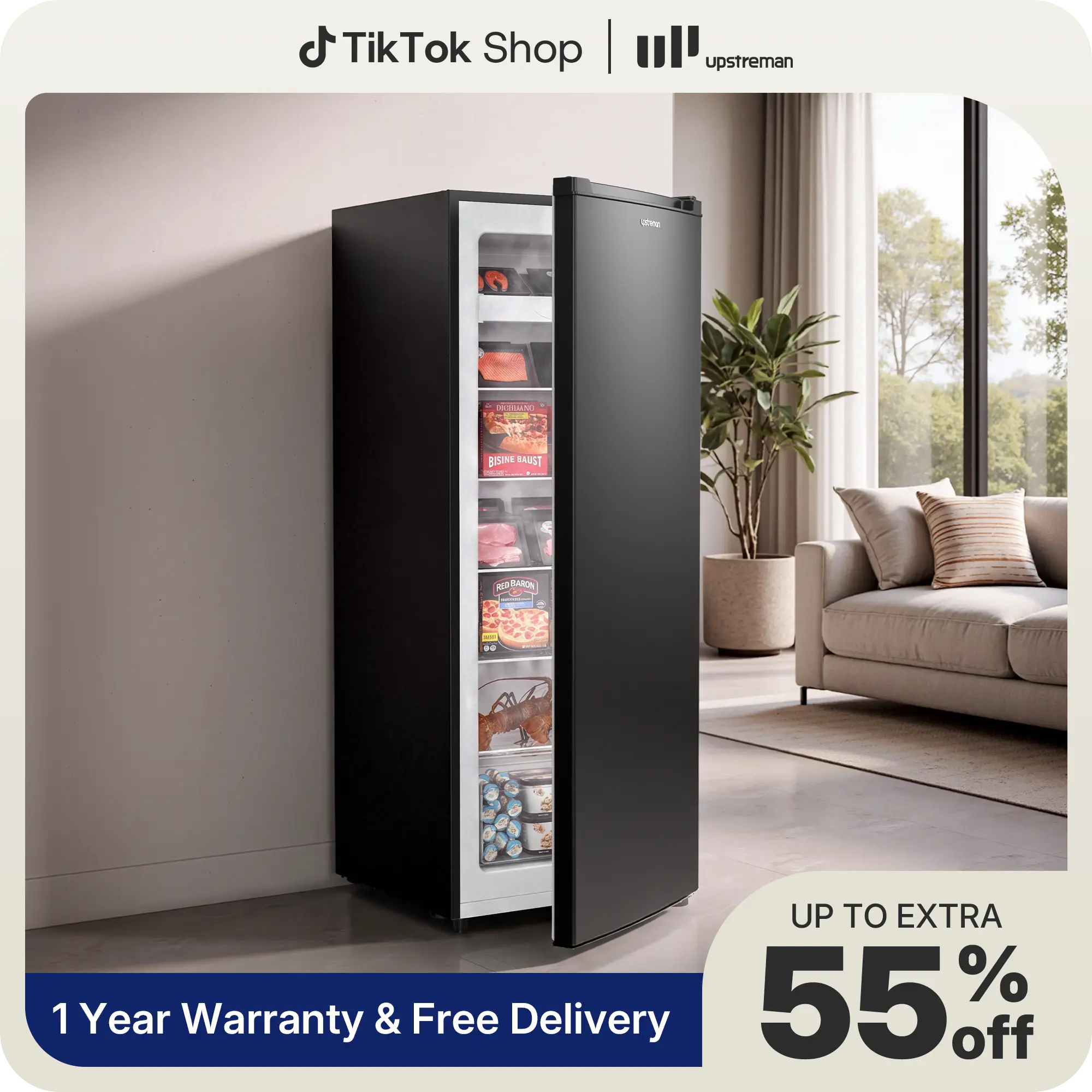 Upstreman 7.0 Cu.Ft Convertible Refrigerator Freezer - Multi-Temperature Mini-Fridge, Upright Model with 5 Adjustable Shelves, Reversible Door for Garage, Basement, Multi-Temperature Mini Freezers, UP70