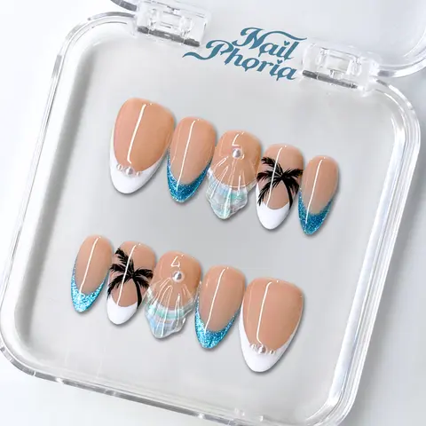NailPhoria LUNAR PALM -SUMMER Handmade Press-On Nails | Reusable, Salon-Quality, Long-Lasting, Glossy Design