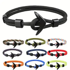 1 pc Nautical Anchor Fish Hook Paracord Bracelet Durable Bracelet Fashionable safety accessories Adjustable Slider Bracelets