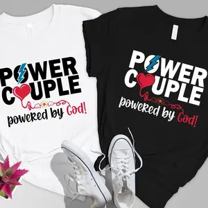 Power Couple Powered by God Shirt, Valentines Day Couple Matching Shirts, His and Her Anniversary Sweatshirt Hoodie