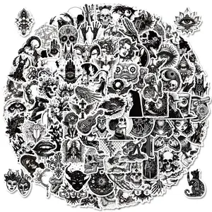 100pcs Black and White Gothic Punk Graffiti Series Premium Skull Stickers, Skull Decal, Suitable for Faith-based Designs Such As Scrapbooks, Diaries, Laptops, Water Bottles, Cars, Etc., As Gifts with Positive Information