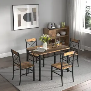 Dining Table Set for 4, 5 Piece Wood Kitchen Table with Chairs Dinning Table Set for Kitchen & Dining Room, Compact Dining Set for Small Spaces, Rustic Brown (Black+Brown)