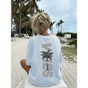 Unisex "VIBES Of Course" Palm Tree Beach T-Shirt Retro Coastal Vibe Design Oversized Soft  Short Sleeve Crew Neck Top Vacation Mode Streetwear Tee