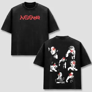 Arirang T-Shirt, Bangtan Boys RM Jin Suga J-Hope Jimin V Jungkook Graphic Tee, Kpop Members Portrait Top, Vintage Washed Oversized Shirt, Retro Korean Music Merchandise, Army Fan Gear Streetwear, Men Women Short Sleeve Heavyweight Black Cotton Wear