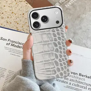 Crocodile Embossed Leather-Like Phone Case for iPhone 17 Air 16 Plus 15 Promax 14 13 12 11 Pro,and Samsung Galaxy S26 S25 S24 FE S23 Ultra All Models,Double-Layer TPU Shockproof Protective Cover (Minimalist Premium Print)