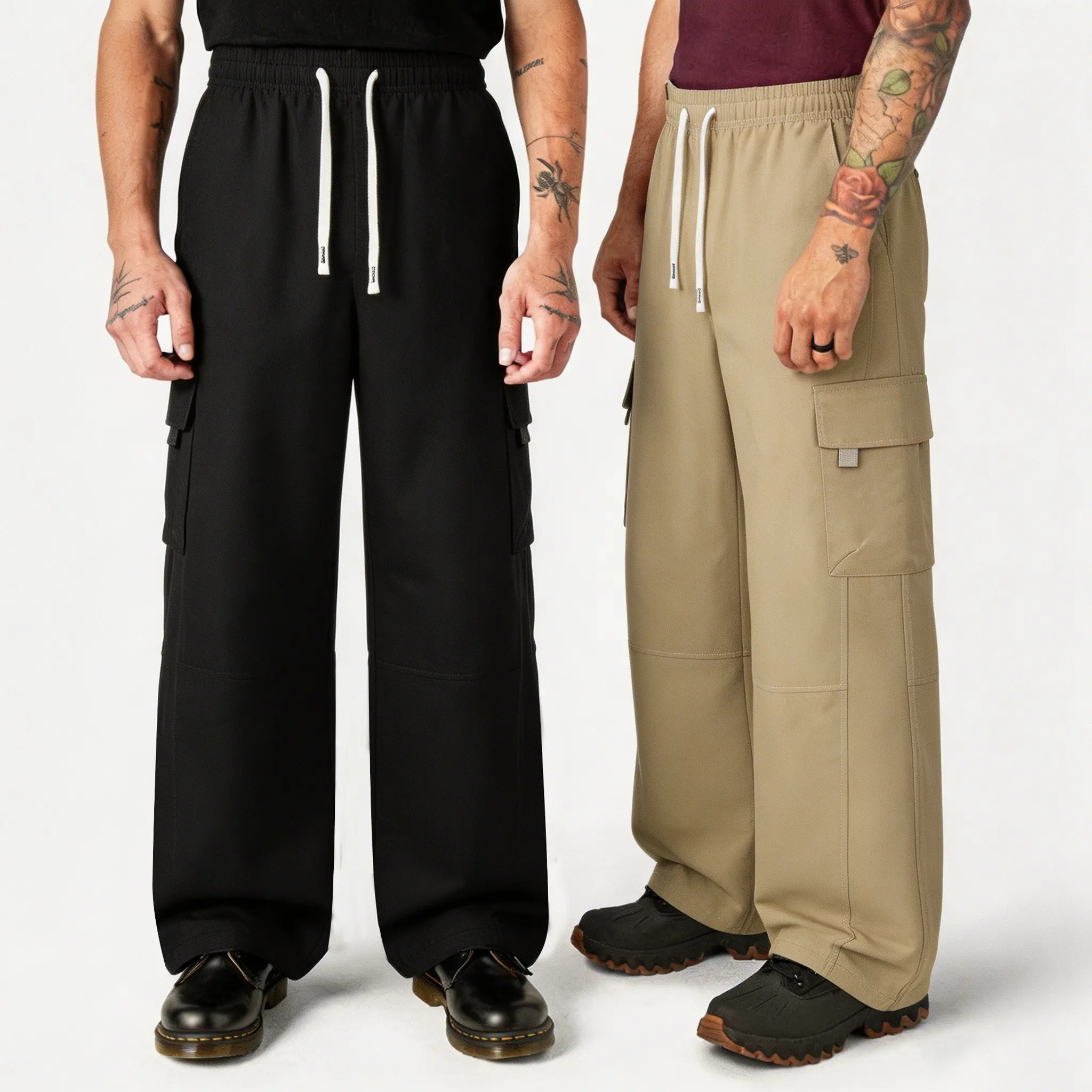 Men's Wide-Leg Cargo Sweatpants - Elastic Waist with Drawstring, Multi-Pockets, Relaxed Fit, Breathable Lightweight Quick-Dry All-Seasons Pants for Gym Workout, Daily Streetwear, Built For Gym, Runs, And Street Days