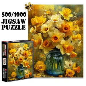 1pc 1000 piece adult puzzle 70x50cm Vase of Beautiful Daffodils500 pieces paper jigsaw puzzle suitable for DIY creative games for adults and families, birthday and holiday stress relief gifts, large Crafts