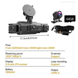 4 Channel Car Dash Cam with Built-in Wifi 1080P HD Video 64GB Memory Card Night Vision 24/7 Parking Mode Front Rear Left Right CamerasFFSummitSupply7