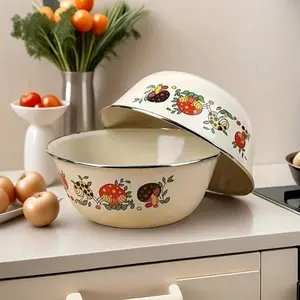 3-Piece Durable Enamel Mixing Bowls Set, Vintage Floral Design, Reusable & Dishwasher Safe, Ideal for School, Camping, Picnics, Holidays