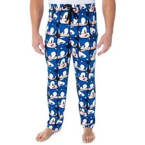 Sonic The Hedgehog Men's Video Game Character Face Pattern Sleep Lounge Pajama Pants