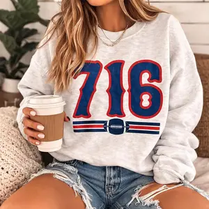 Area Code Football Sweatshirt - 50%25 Cotton 50%25 Polyester Soft Cozy Long Sleeve Casual Stylish Graphic Sweatshirt
