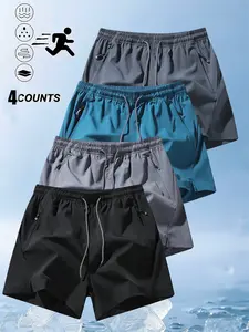 Men's Breathable Beach Vacation Shorts Set, Zipper Pockets, Lightweight Drawstring Swimwear, Summer Must-Have Beach Pants, Summer Swim Trunks