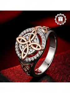 Women's Sterling Silver Celtic Knot Ring Unique Ring Design | Rose Gold Plated Vintage Jewelry | Sparkling Cubic Zirconia Promise Ring Engagement Rings Gift for Her