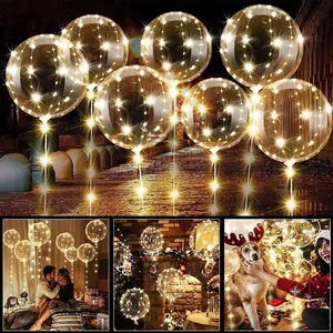 10Pcs LED Light Up Bobo Balloon with Light String Transparent Bubble Ballon Birthday Party Wedding Decoration Christmas Supplies
