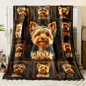 1pc Yorkshire Terrier HD Print Polyester Throw Blanket for RV - Soft, Lightweight, And Versatile for Travel, Camping, And Home Decor - Ideal for All Seasons RV Bedding-280GSM