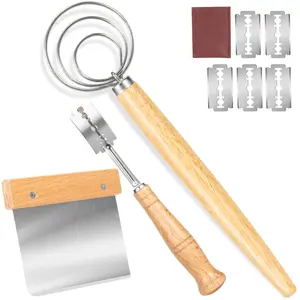 Danish Dough Whisk - Bread Whisk Set of 3 pieces, Bread Making Tools and Supplies, Danish Sourdough Whisks, Dutch Whisks for Dough, With Dough Scraper Sourdough Cutter, Lame Doughs Scoring Tool Blades summervibes
