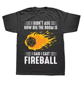 I Cast Fireball RPG Dice Cotton T-Shirt, 100% Cotton, Funny Gamer Casual Summer Tee