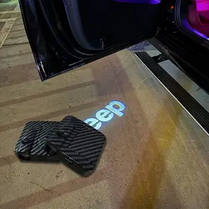 2pcs Wireless Carbon Fiber Pattern LED Door Light Projector for JEEP Ultra Bright 30x HD Infrared Sensor Projection Stylish Car Welcome Light