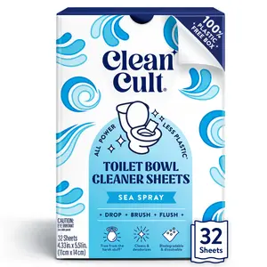 Clean Cult Toilet Bowl Cleaning Sheets - 32 Count, Dissolvable, Septic Safe, Brush-Compatible, Removes Tough Stains & Rings, Cleans & Deodorizes, Eco-Conscious Plastic-Free Packaging Household Cleaner