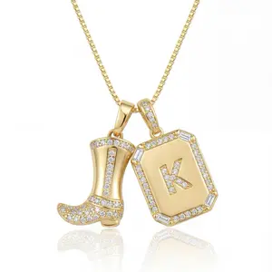 Cowboy Boot Initial Necklace - Personalized Jewelry for Women